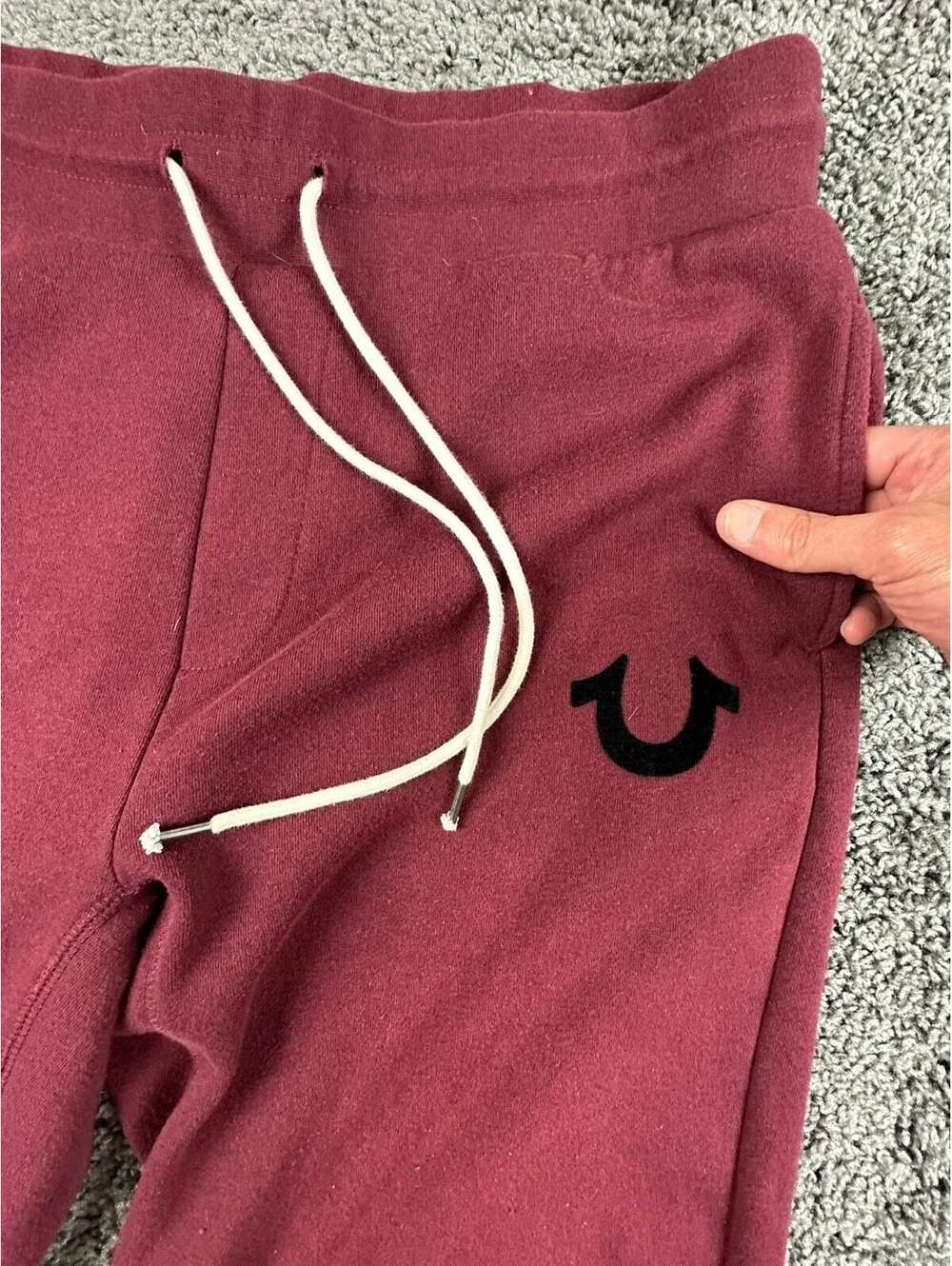 True Religion Core Jogger Sweatpants Mens L Burgundy Horseshoe Logo Lounge Pants